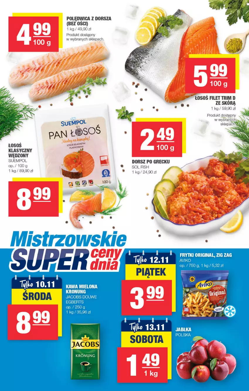 Gazetka promocyjna Spar - ważna 02.11 do 12.11.2021 - strona 11 - produkty: Dorsz, Frytki, Gin, Jabłka, Jacobs, Polędwica, Suempol