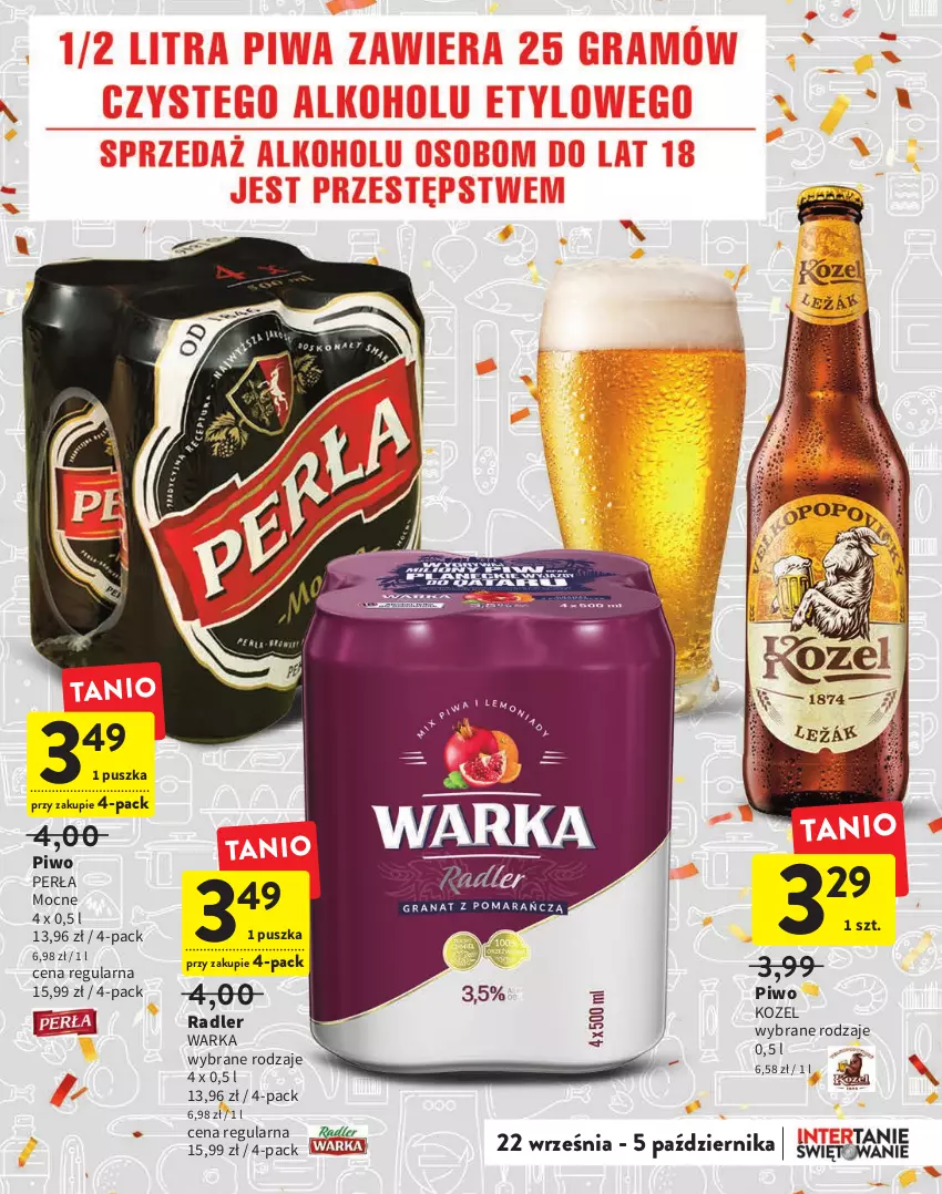 Gazetka promocyjna Intermarche - Gazetka Intermarche - ważna 22.09 do 05.10.2022 - strona 11 - produkty: Kozel, Perła, Piwo, Radler, Warka