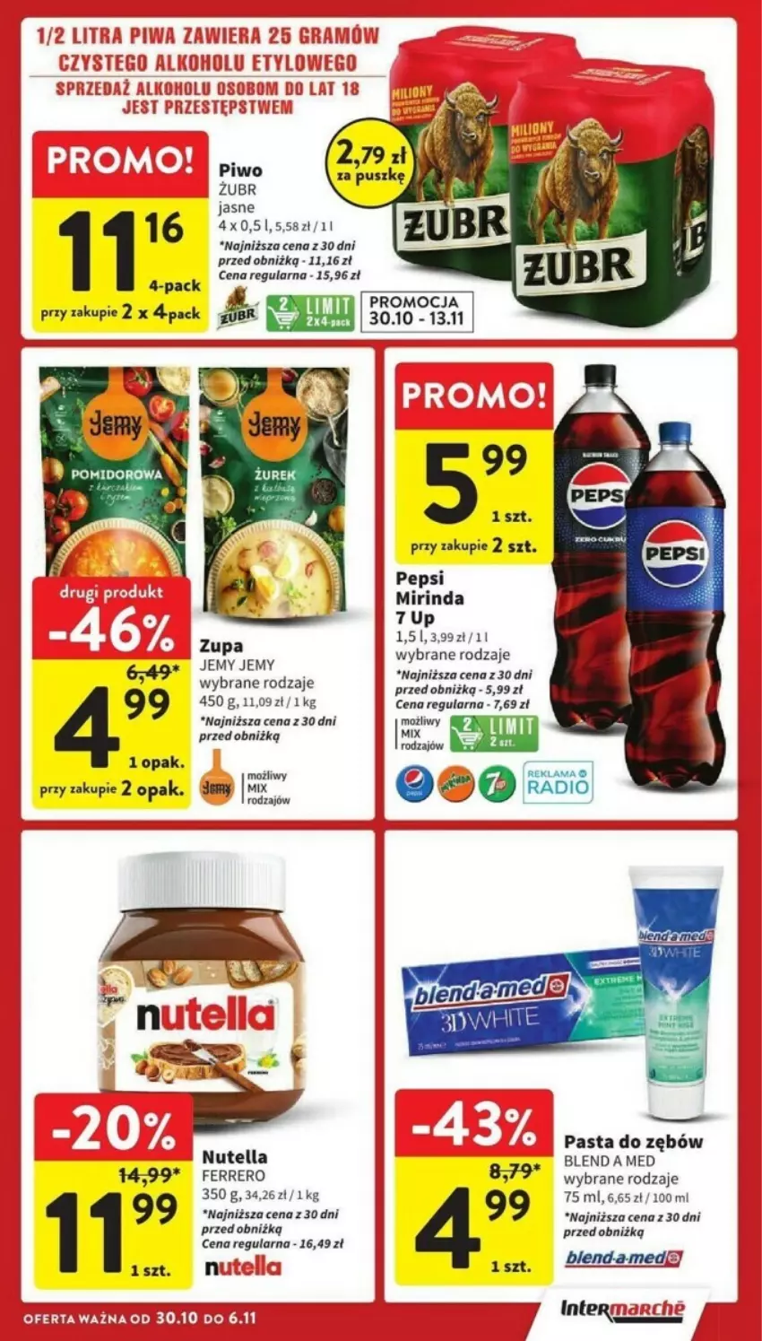 Gazetka promocyjna Intermarche - ważna 30.10 do 06.11.2024 - strona 11 - produkty: Fa, Ferrero, LG, Mirinda, Nutella, Pasta do zębów, Pepsi, Piwo, Zupa