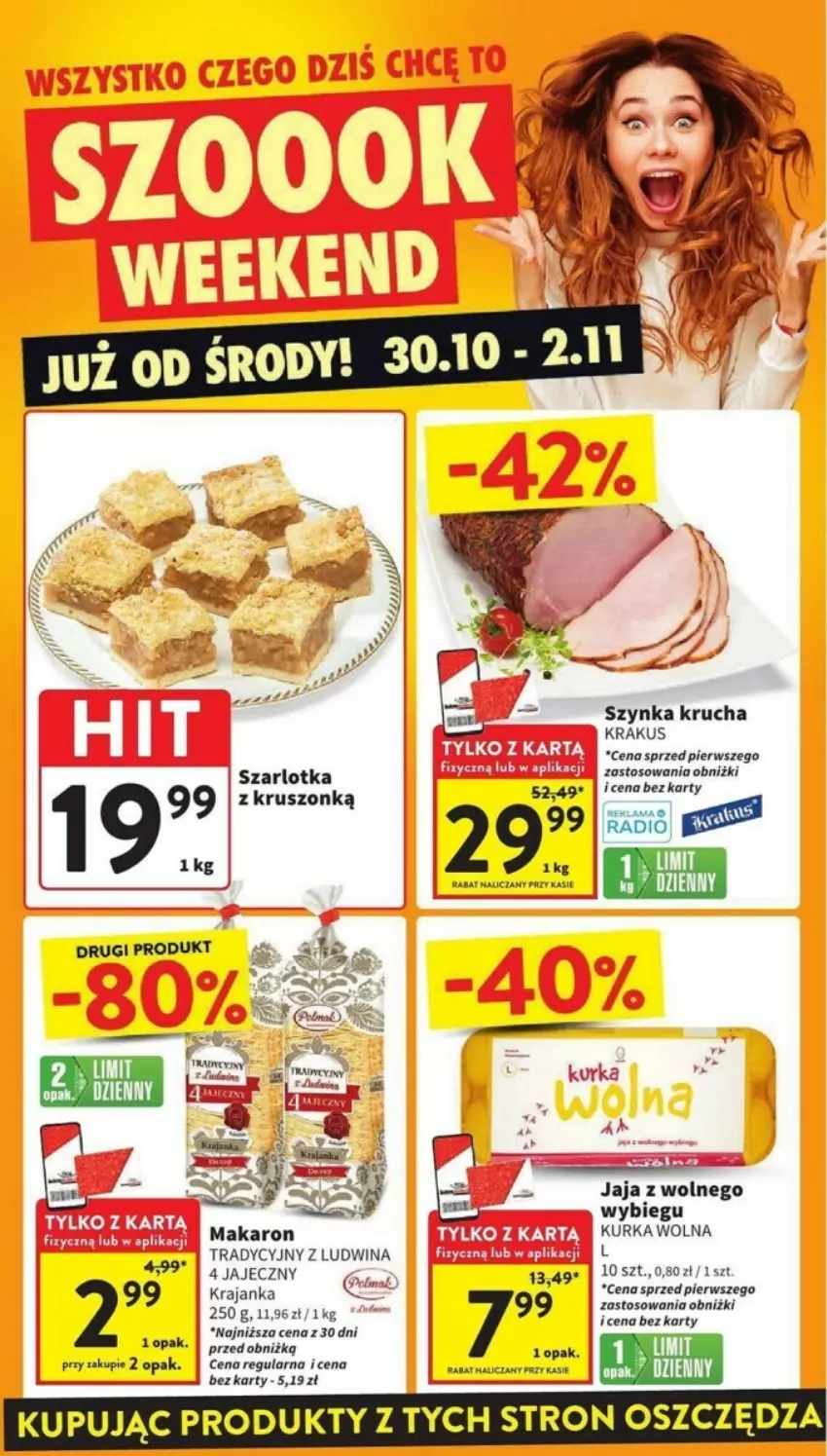 Gazetka promocyjna Intermarche - ważna 30.10 do 06.11.2024 - strona 8 - produkty: Jaja, Krakus, Makaron, Szarlotka, Szynka