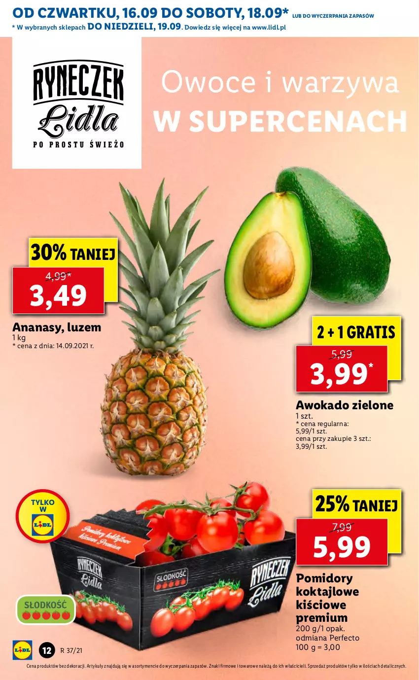 Gazetka promocyjna Lidl - GAZETKA - ważna 16.09 do 19.09.2021 - strona 12 - produkty: Ananas, Gra, Owoce, Pomidory, Warzywa