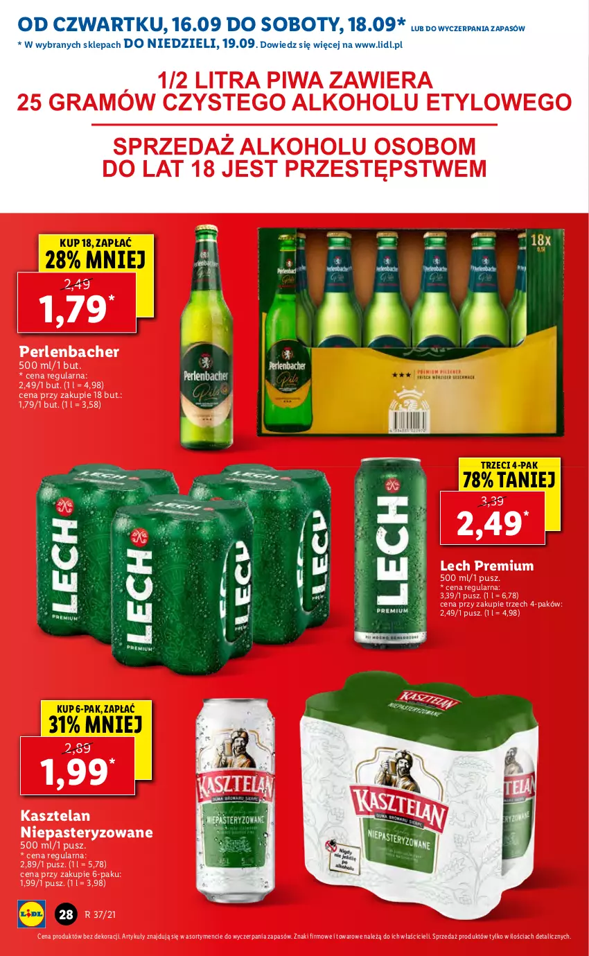 Gazetka promocyjna Lidl - GAZETKA - ważna 16.09 do 19.09.2021 - strona 28 - produkty: Kasztelan, Lech Premium, NBA, Piwo