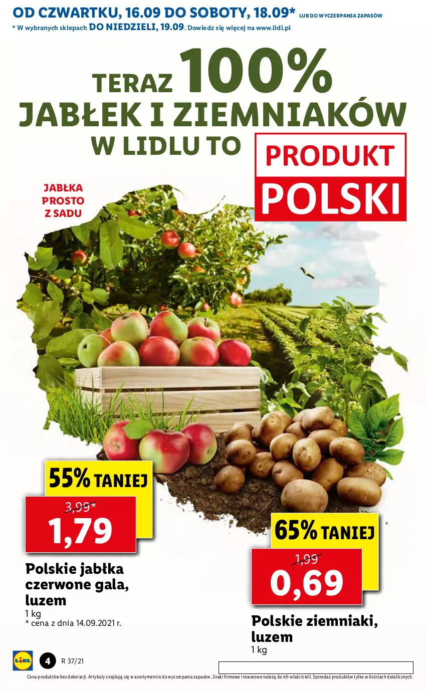 Gazetka promocyjna Lidl - GAZETKA - ważna 16.09 do 19.09.2021 - strona 4 - produkty: Gala, Jabłka, Tera, Ziemniaki