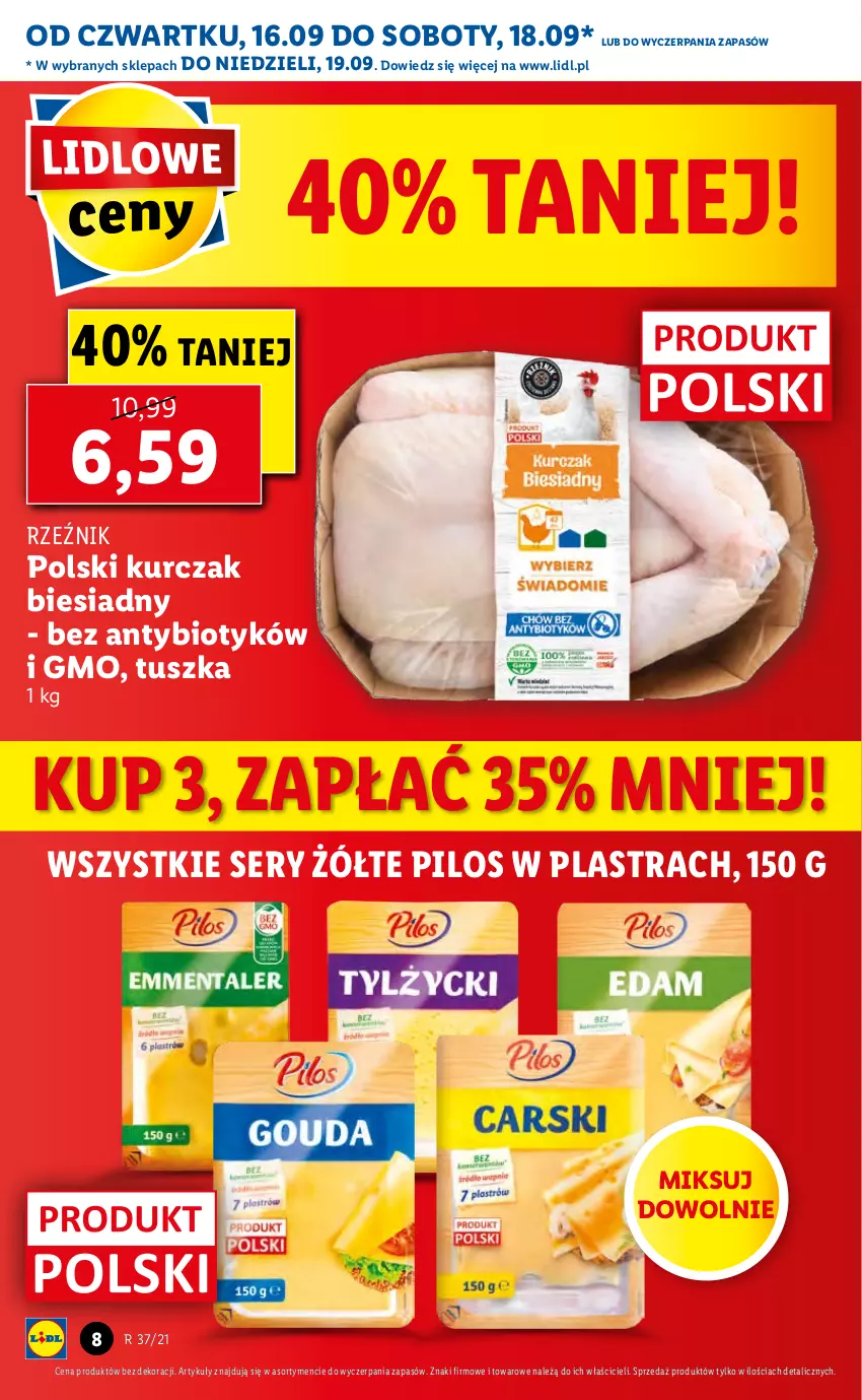 Gazetka promocyjna Lidl - GAZETKA - ważna 16.09 do 19.09.2021 - strona 8 - produkty: Kurczak, Pilos, Ser, Tusz