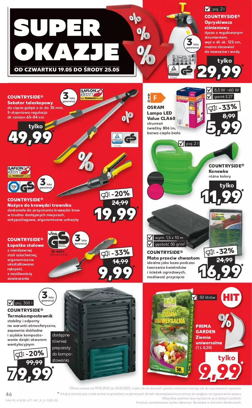 Gazetka promocyjna Kaufland - OFERTA TYGODNIA - ważna 19.05 do 25.05.2022 - strona 46 - produkty: Gra, Konewka, Kwietnik, Lampa, Lampa LED, Noż, Nożyce, Por, Prima, Rum, Sekator, Teleskop, Top, Uchwyty