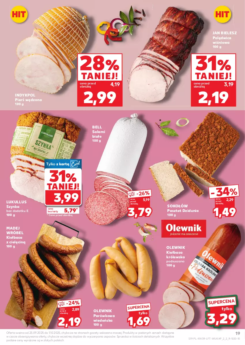 Gazetka promocyjna Kaufland - Gazetka tygodnia - ważna 25.09 do 01.10.2025 - strona 19 - produkty: Bell, Kiełbasa, Madej Wróbel, Olewnik, Pasztet, Polędwica, Salami, Sok, Sokołów, Szynka