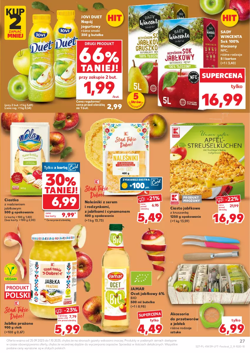 Gazetka promocyjna Kaufland - Gazetka tygodnia - ważna 25.09 do 01.10.2025 - strona 27 - produkty: Ciastka, Jabłka, Jabłka prażone, Jogurt, Naleśniki, Napój, Napój jogurtowy, Ocet, Ser, Sok