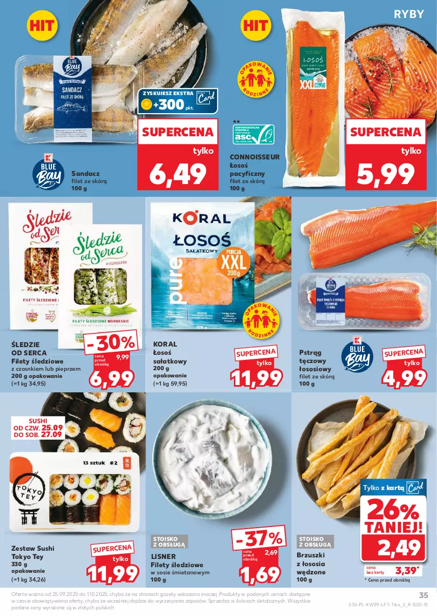 Gazetka promocyjna Kaufland - Gazetka tygodnia - ważna 25.09 do 01.10.2025 - strona 35 - produkty: Brzuszki z łososia, Lisner, Pieprz, Pstrąg, Pstrąg tęczowy, Sałat, Sandacz, Sandacz filet, Ser, Sos, Sushi