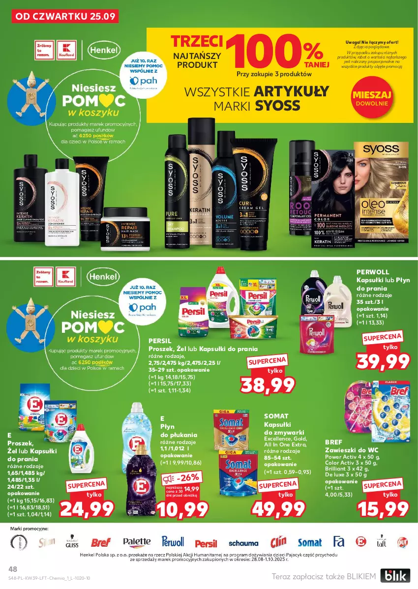 Gazetka promocyjna Kaufland - Gazetka tygodnia - ważna 25.09 do 01.10.2025 - strona 48 - produkty: Bref, Kapsułki do prania, Persil, Perwoll, Płyn do płukania, Płyn do prania, Por, Somat, Syoss, Tera, Waga, Zawieszki, Zmywarki