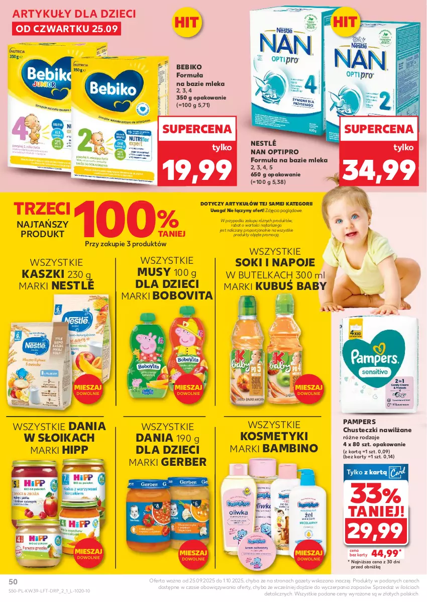Gazetka promocyjna Kaufland - Gazetka tygodnia - ważna 25.09 do 01.10.2025 - strona 50 - produkty: Bebiko, BoboVita, Chusteczki, Dzieci, Gerber, HiPP, Kubuś, Mus, NAN Optipro, Napoje, Nestlé, Pampers, Por, Sok, Waga