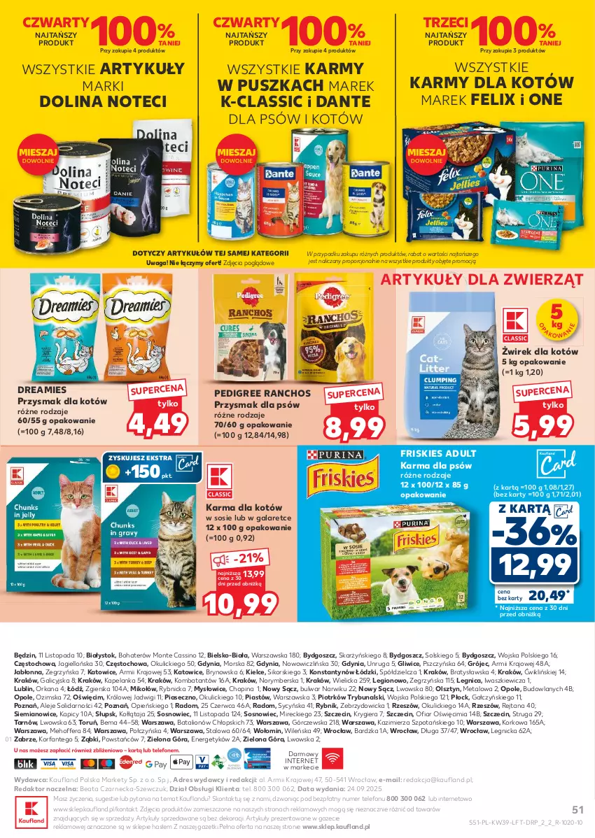 Gazetka promocyjna Kaufland - Gazetka tygodnia - ważna 25.09 do 01.10.2025 - strona 51 - produkty: Dres, Fa, Felix, Friskies, Gala, Lion, Monte, O nas, Orka, Pedigree, Piast, Por, Sos, Telefon, Top, Waga