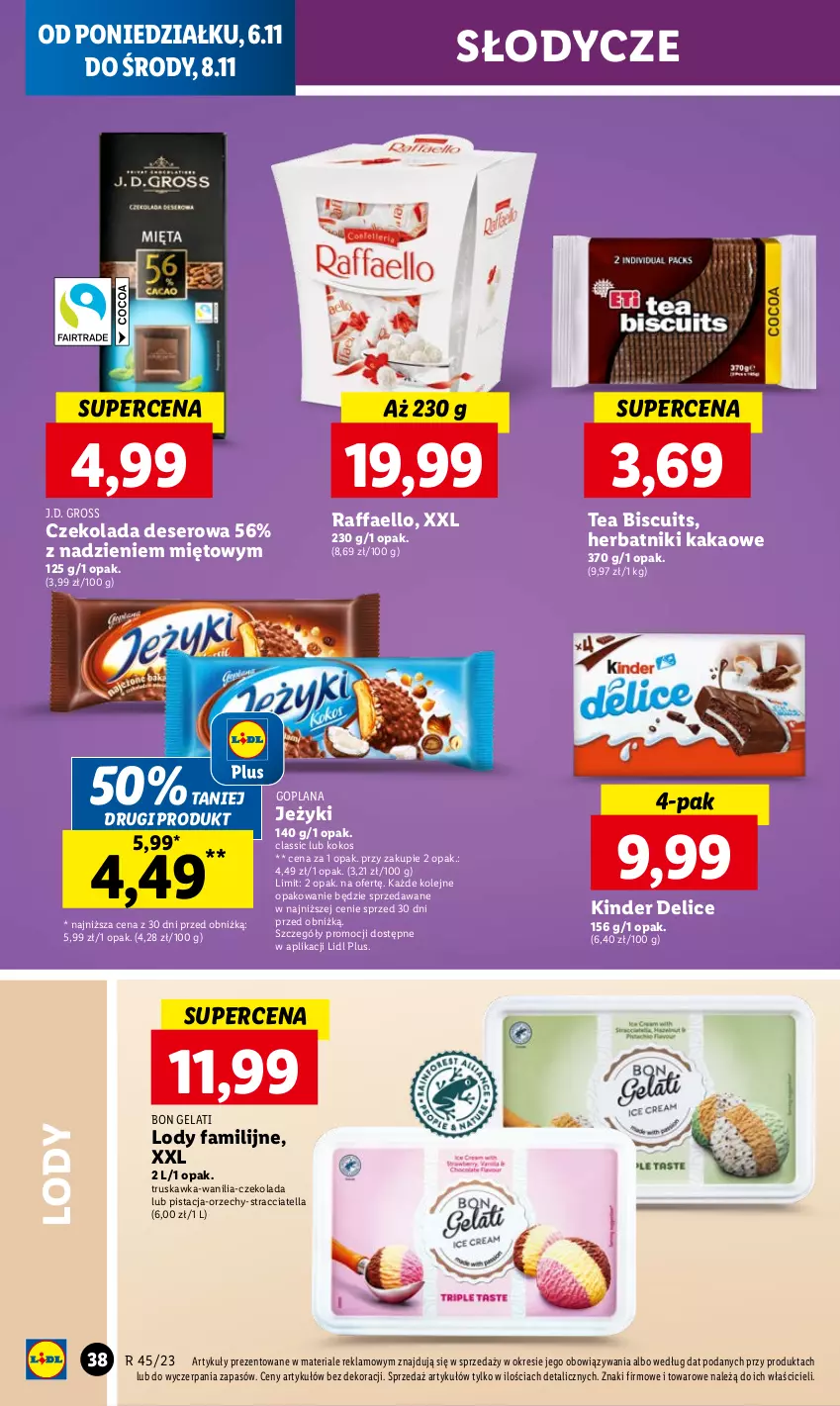 Gazetka promocyjna Lidl - GAZETKA - ważna 06.11 do 08.11.2023 - strona 50 - produkty: Czekolada, Deser, Fa, Goplana, Herbatniki, Jeżyki, Kakao, Kinder, Kokos, LANA, Lody, Olej, Raffaello, Ser