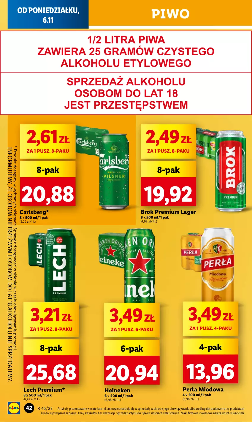 Gazetka promocyjna Lidl - GAZETKA - ważna 06.11 do 08.11.2023 - strona 54 - produkty: Carlsberg, Heineken, Lech Premium, Perła, Piwo
