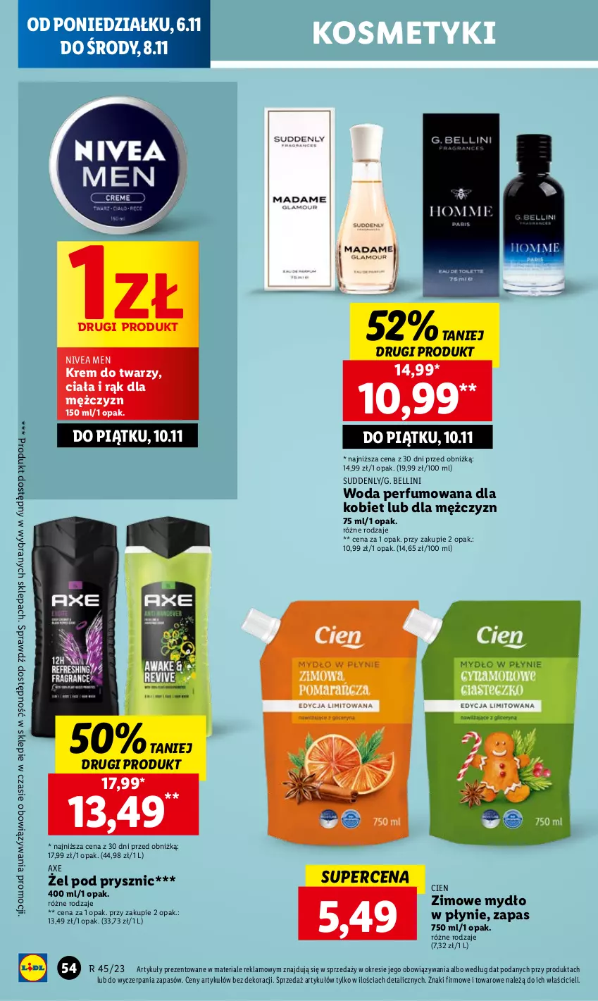 Gazetka promocyjna Lidl - GAZETKA - ważna 06.11 do 08.11.2023 - strona 66 - produkty: Bell, Krem do twarzy, Mydło, Mydło w płynie, Nivea, Nivea Men, Perfum, Woda, Woda perfumowana