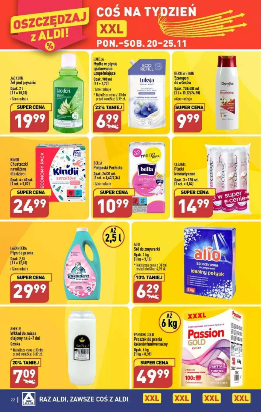 Gazetka promocyjna Aldi - ważna 20.11 do 25.11.2023 - strona 15 - produkty: Bell, Bella, Cif, Dzieci, Fa, Kindii, Luksja, Olej, Perfecta, Płatki kosmetyczne, Płyn do prania, Podpaski, Proszek do prania, Sól, Szampon, Zmywarki, Znicz