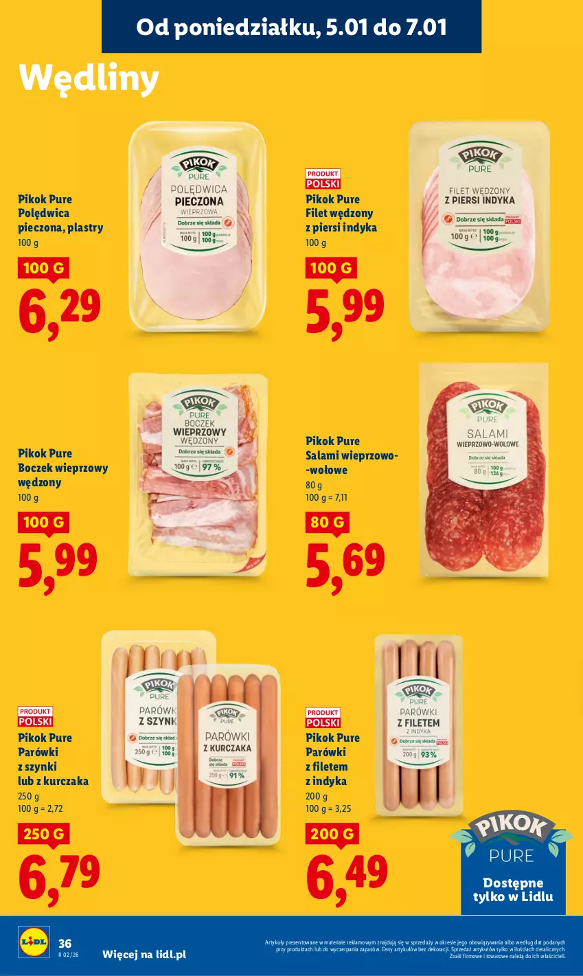 Gazetka promocyjna Lidl - GAZETKA - ważna 05.01 do 07.01.2026 - strona 38 - produkty: Boczek, Boczek wieprzowy, Kurczak, Parówki, Parówki z szynki, Piec, PIKOK, Polędwica, Pur, Salami
