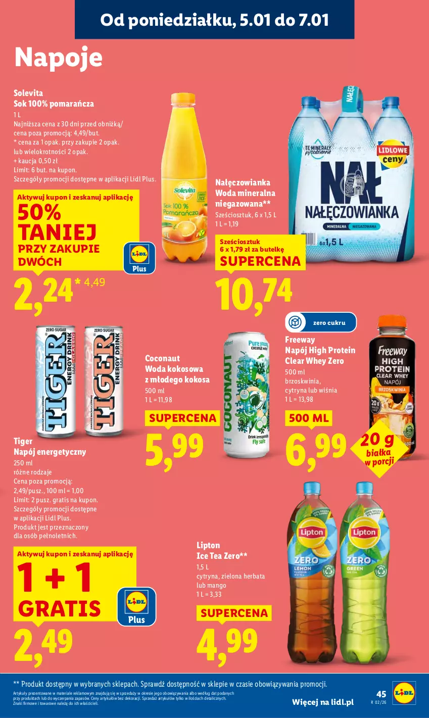Gazetka promocyjna Lidl - GAZETKA - ważna 05.01 do 07.01.2026 - strona 47 - produkty: Gra, Herbata, Ice tea, Kokos, Lipton, Mango, Nałęczowianka, Napój, Napój energetyczny, Napoje, Por, Sok, Tiger, Woda, Woda mineralna