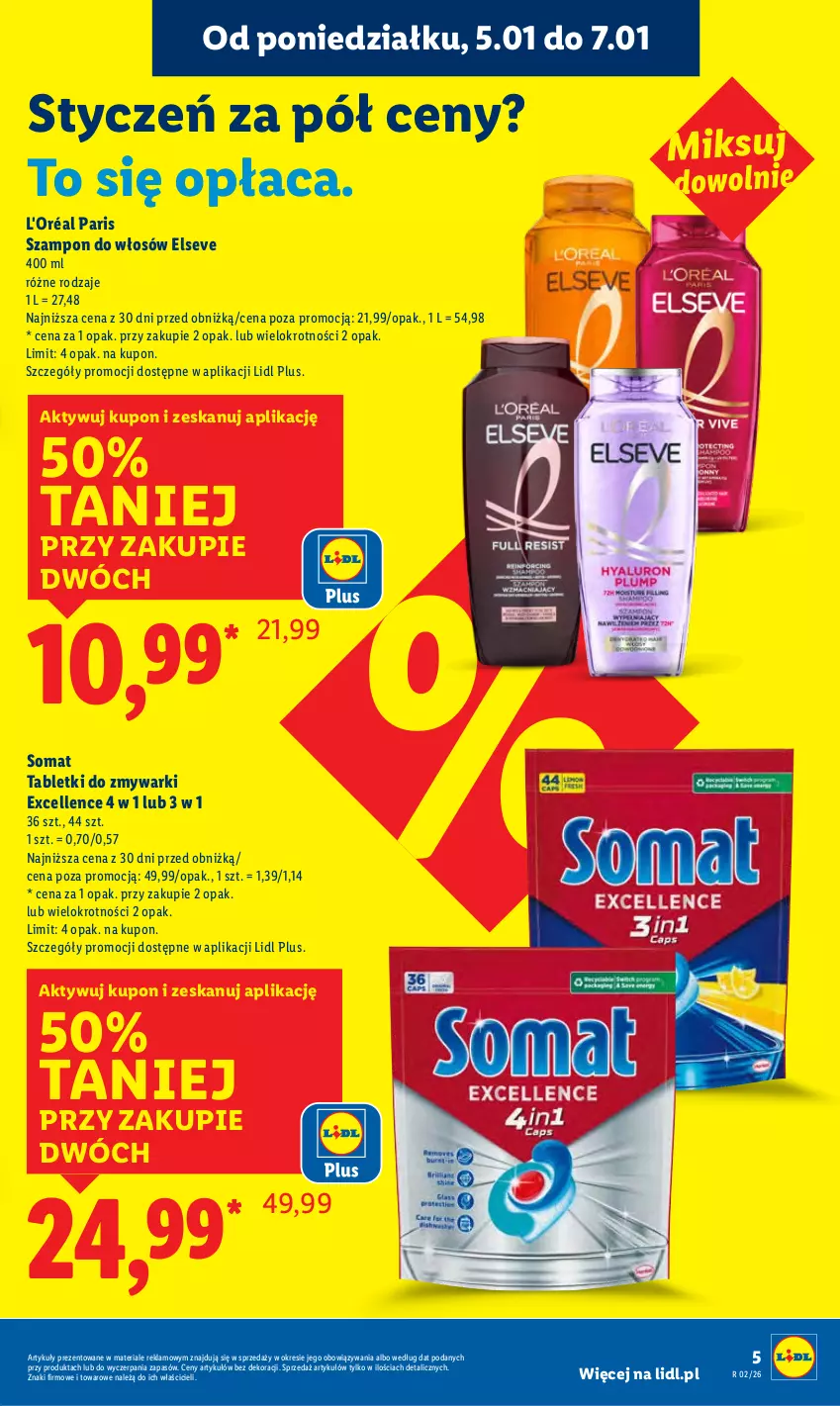Gazetka promocyjna Lidl - GAZETKA - ważna 05.01 do 07.01.2026 - strona 5 - produkty: Elseve, Somat, Szampon, Tablet, Tabletki do zmywarki, Zmywarki