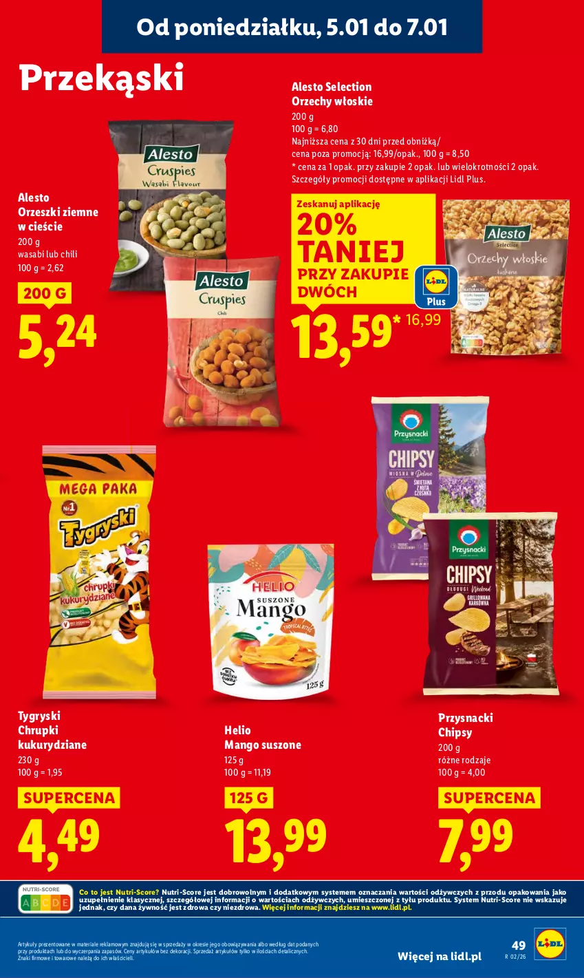 Gazetka promocyjna Lidl - GAZETKA - ważna 05.01 do 07.01.2026 - strona 51 - produkty: Chipsy, Chrupki, Gry, Helio, Mango, Mango suszone, Orzechy włoskie, Orzeszki, Orzeszki ziemne, Przysnacki, Wasa