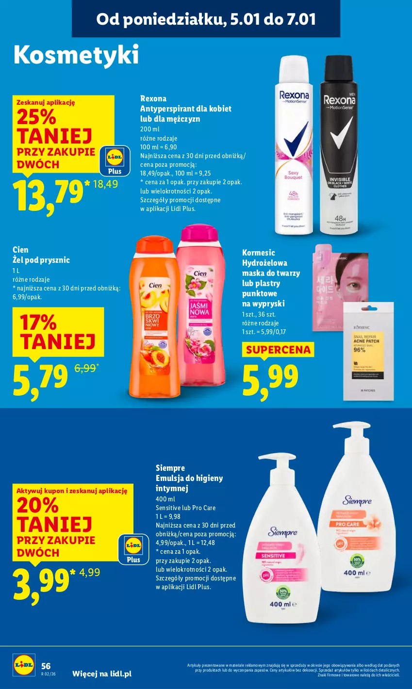 Gazetka promocyjna Lidl - GAZETKA - ważna 05.01 do 07.01.2026 - strona 58 - produkty: Antyperspirant, Emulsja, Maska, Maska do twarzy, Rexona