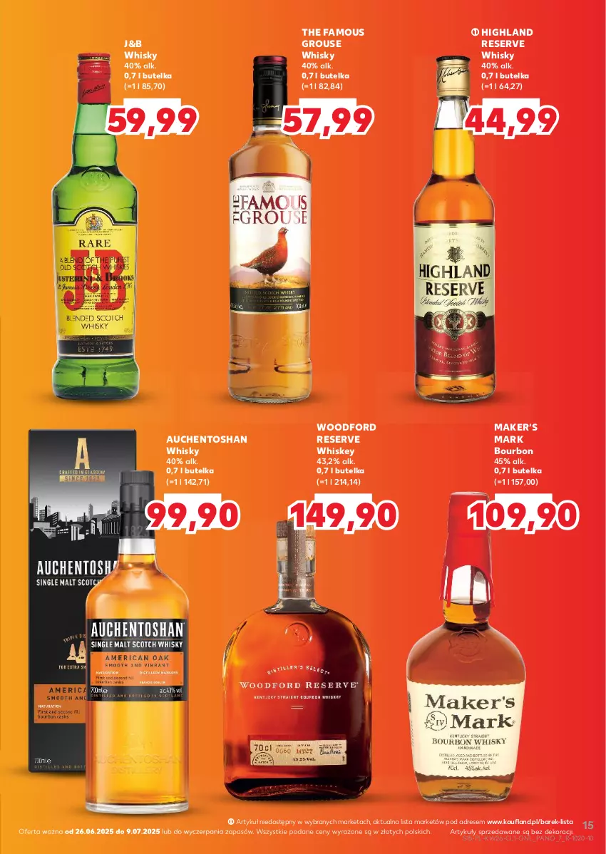 Gazetka promocyjna Kaufland - Barek Kauflandu - ważna 26.06 do 09.07.2025 - strona 15 - produkty: Bourbon, Dres, Fa, Ser, The Famous Grouse, Whiskey, Whisky