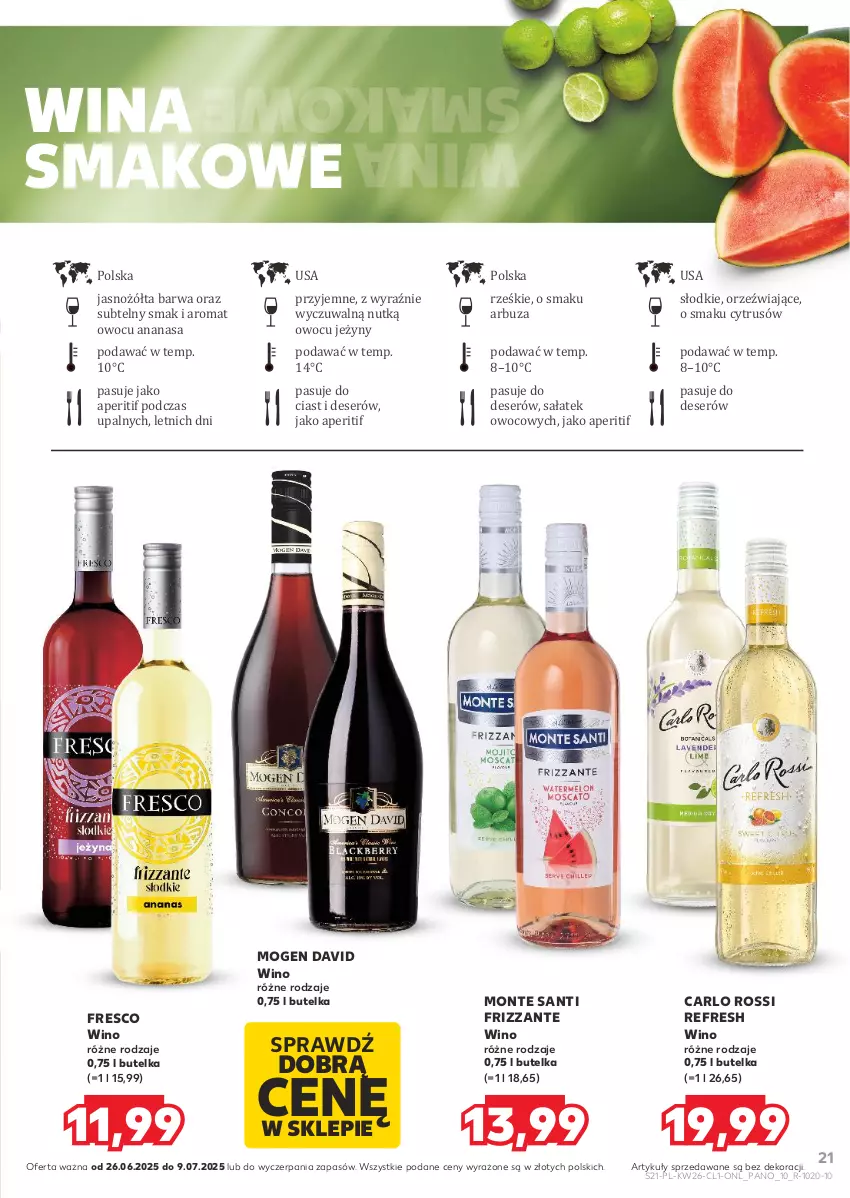 Gazetka promocyjna Kaufland - Barek Kauflandu - ważna 26.06 do 09.07.2025 - strona 21 - produkty: Ananas, Arbuz, Carlo Rossi, Deser, Fresco, Jeżyny, Mogen David, Monte, Monte Santi, Noż, Sałat, Ser, Wino