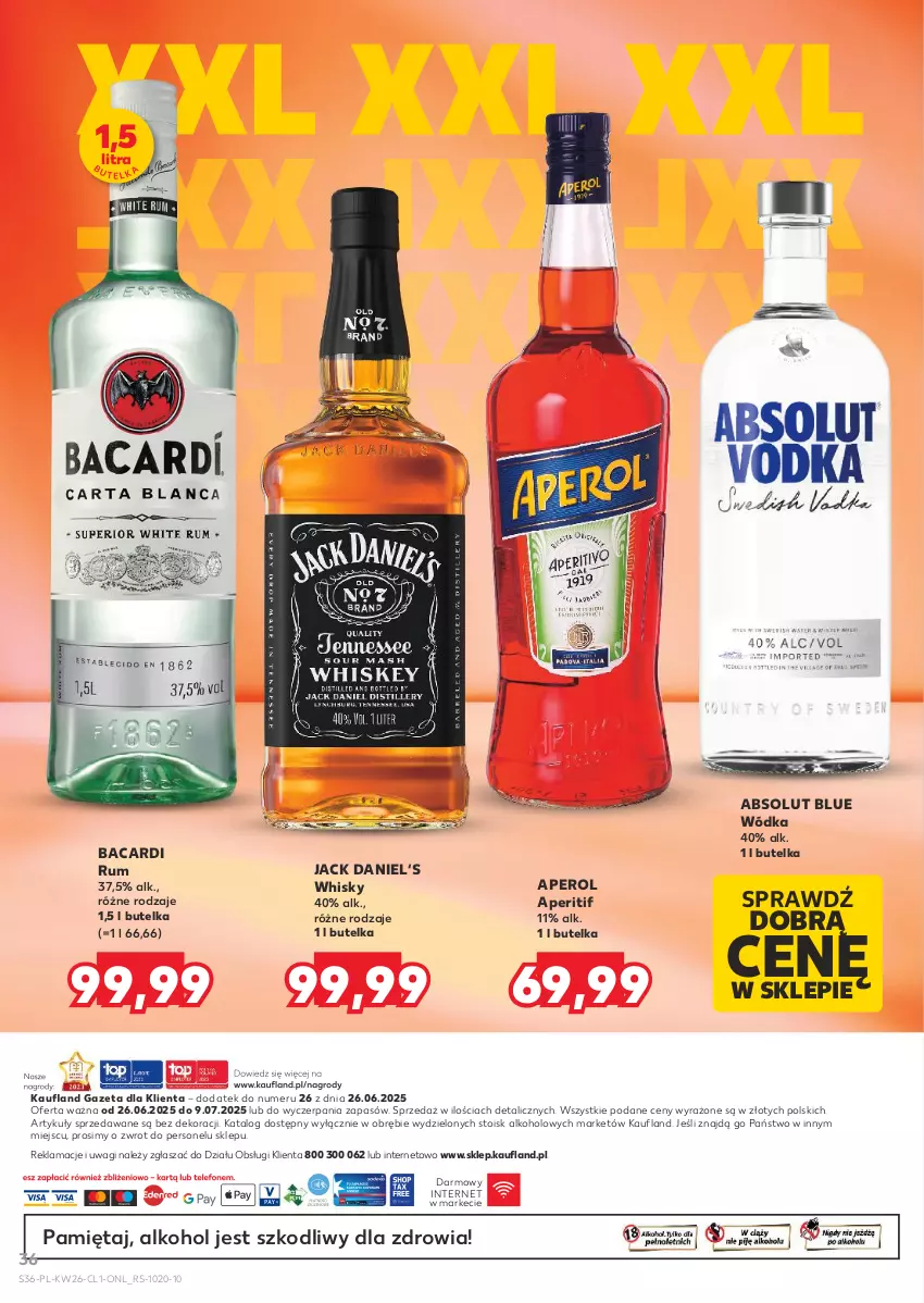 Gazetka promocyjna Kaufland - Barek Kauflandu - ważna 26.06 do 09.07.2025 - strona 36 - produkty: Absolut, Aperol, Bacardi, Mięta, Rum, Wagi, Whisky, Wódka