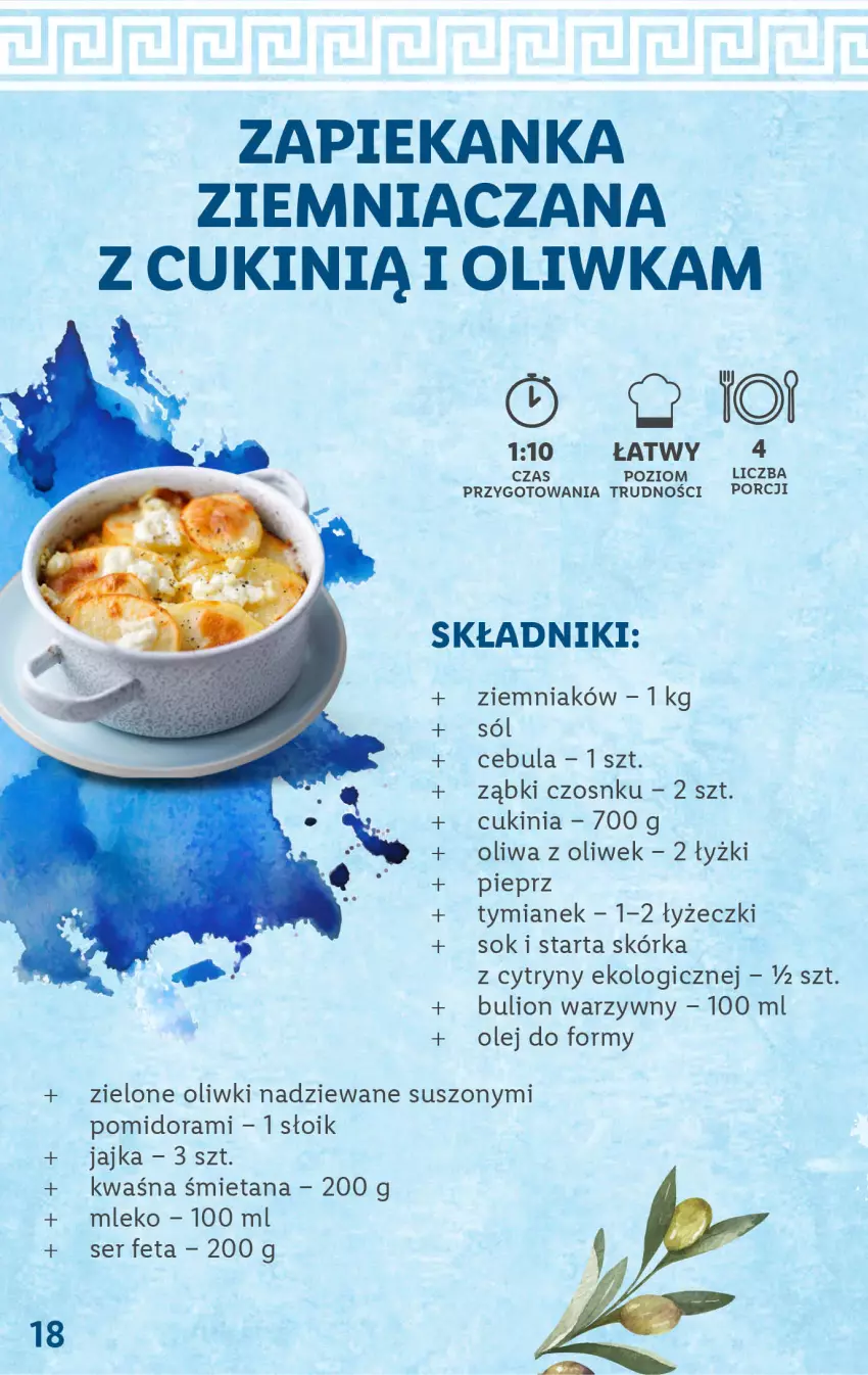 Gazetka promocyjna Lidl - KATALOG GRECJA - ważna 22.05 do 27.05.2023 - strona 18 - produkty: Bulion, Cebula, Cytryny, Feta, Lion, Mleko, Olej, Oliwa, Oliwa z oliwek, Oliwki, Pieprz, Por, Ser, Sok, Sól, Tarta, Zapiekanka