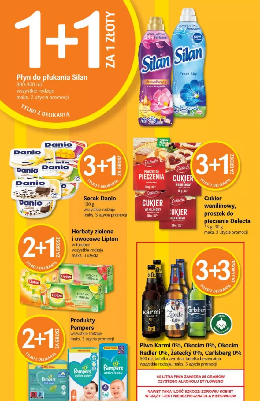 Gazetka promocyjna Delikatesy Centrum - Gazetka DC41 - ważna 20.10 do 26.10.2022 - strona 20 - produkty: Carlsberg, Cukier, Danio, Delecta, Gra, Karmi, Koc, Lipton, Okocim, Pampers, Piec, Piwa, Piwo, Płyn do płukania, Proszek do pieczenia, Radler, Ser, Serek, Silan