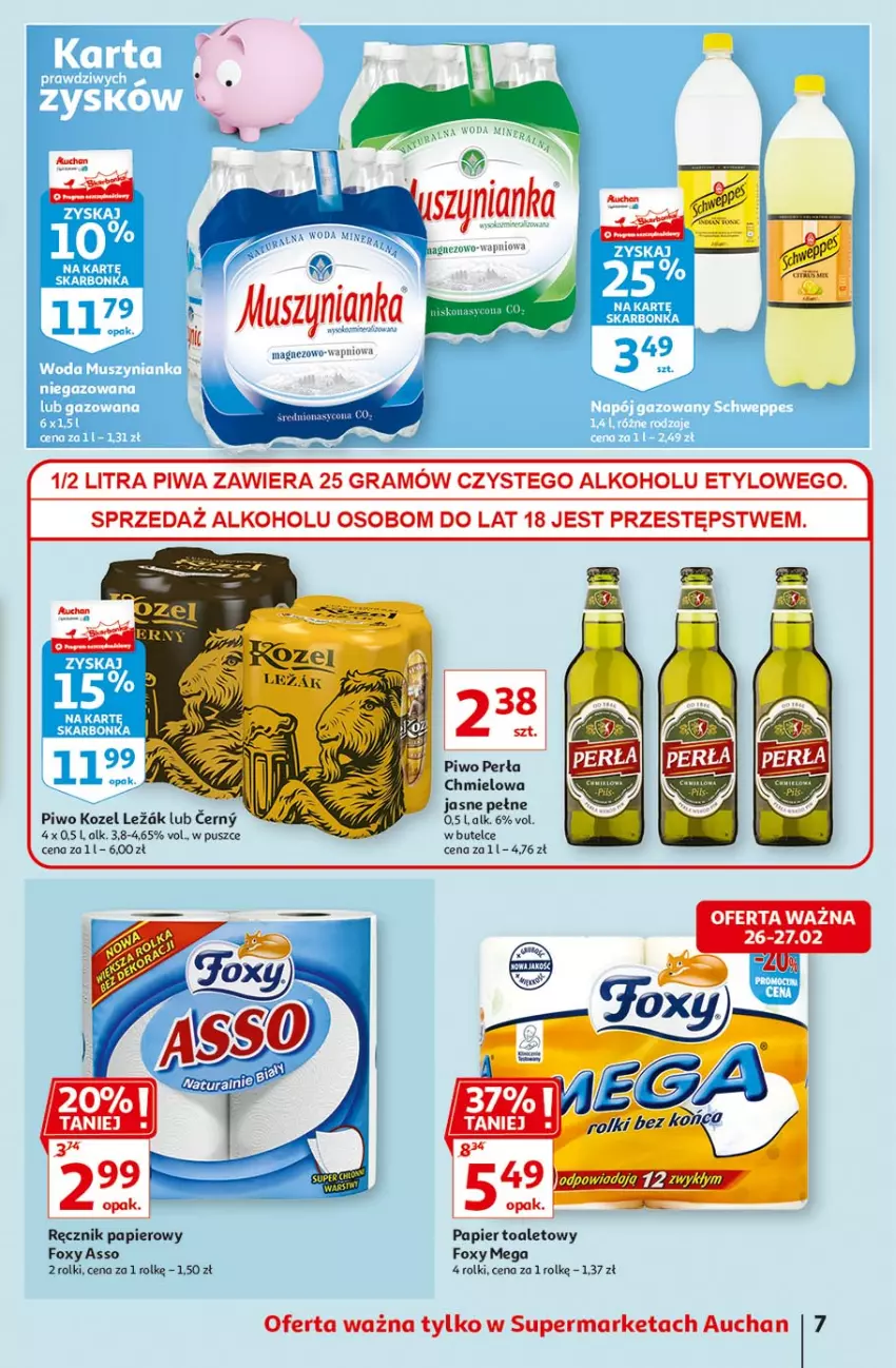 Gazetka promocyjna Auchan - Uroda Supermarkety - ważna 26.02 do 03.03.2021 - strona 7 - produkty: Foxy, Gra, Kozel, Magnez, Papier, Papier toaletowy, Perła, Piwa, Piwo, Ręcznik, Rolki