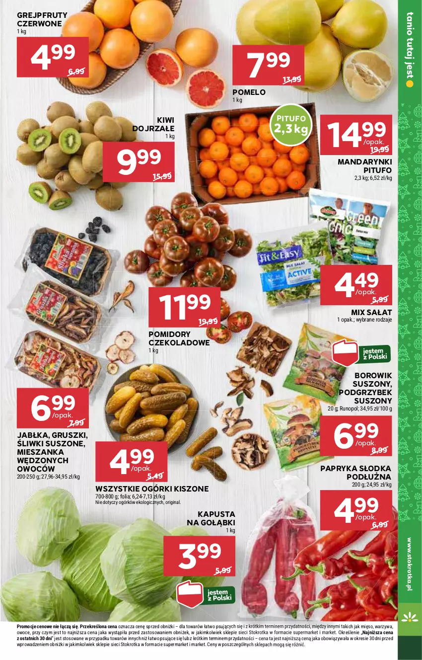 Gazetka promocyjna Stokrotka - Supermarket - ważna 05.12 do 11.12.2024 - strona 11 - produkty: Gin, Grejpfrut, Gruszki, Jabłka, Kiwi, Mandarynki, Mięso, Owoce, Papryka, Papryka słodka, Pomelo, Pomidory, Sałat, Warzywa