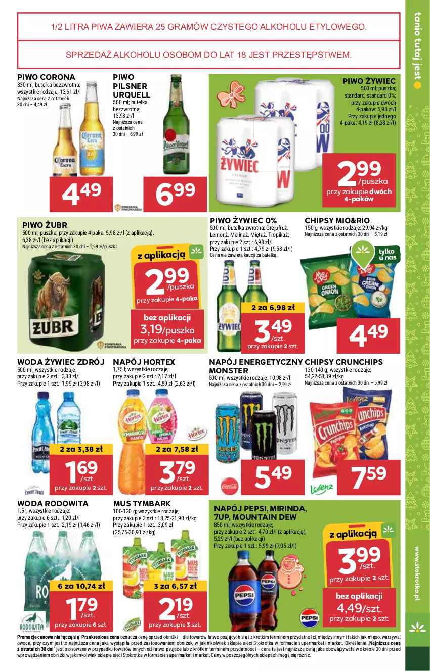 Gazetka promocyjna Stokrotka - Supermarket - ważna 05.12 do 11.12.2024 - strona 39 - produkty: 7up, Chipsy, Crunchips, Gra, Hortex, Mięso, Mirinda, Mus, Napój, Napój energetyczny, Owoce, Pepsi, Pilsner Urquell, Piwa, Piwo, Tymbark, Warzywa, Woda