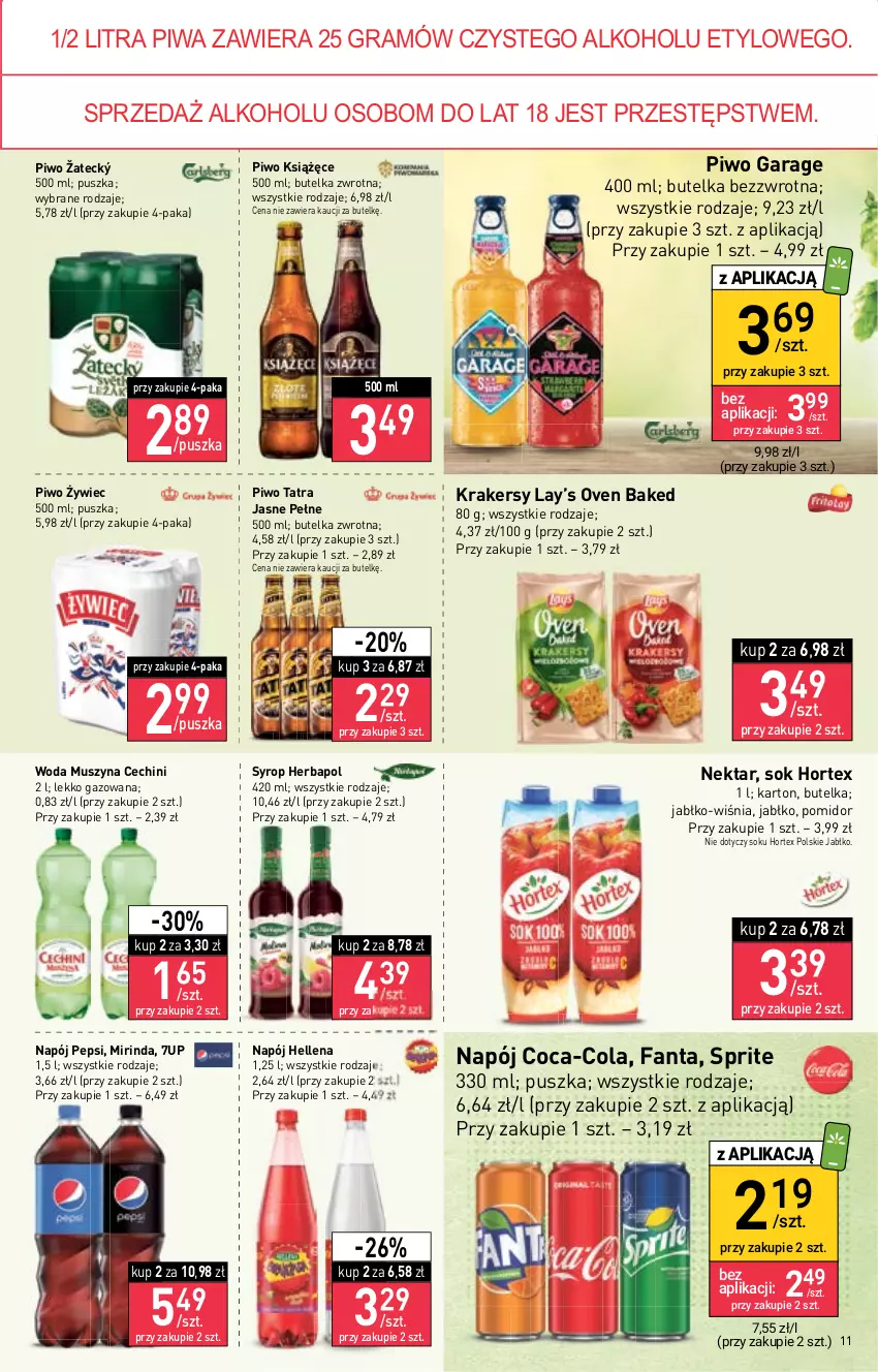 Gazetka promocyjna Stokrotka - Supermarket - ważna 01.09 do 07.09.2022 - strona 11 - produkty: 7up, Coca-Cola, Fa, Fanta, Gra, Hellena, Herbapol, Hortex, Krakersy, Książęce, Lay’s, Mirinda, Mus, Napój, Nektar, Pepsi, Piwa, Piwo, Sok, Sprite, Syrop, Szyna, Tatra, Woda