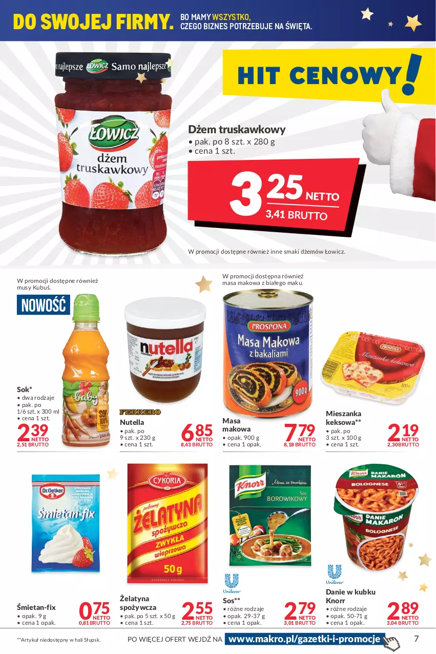 Gazetka promocyjna Makro - [Oferta promocyjna] Artykuły spożywcze i przemysłowe - ważna 30.11 do 13.12.2021 - strona 7 - produkty: Dżem, Knorr, Kubuś, Mus, Nutella, Sok, Sos