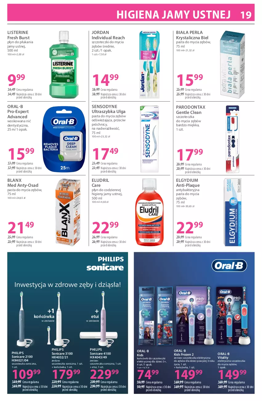 Gazetka promocyjna Hebe - Gazetka - ważna 19.03 do 02.04.2026 - strona 19 - produkty: Dzieci, Elektryczna szczoteczka, Elgydium, Frozen, Higiena jamy ustnej, Końcówki do szczoteczk, LG, Listerine, Nić dentystyczna, Parodontax, Perła, Philips, Płyn do płukania, Płyn do płukania jamy ustnej, Sensodyne, Szczoteczka, Szczoteczka soniczna