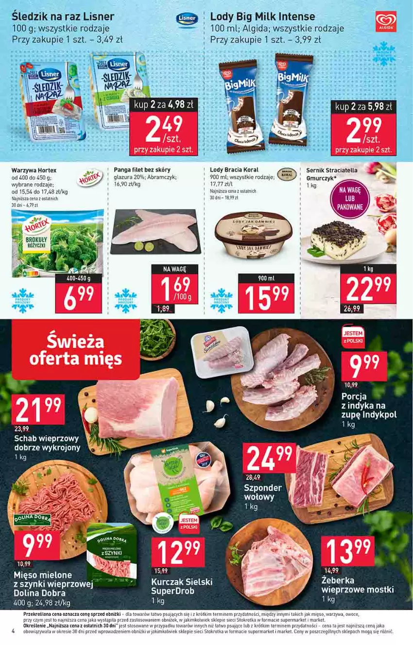 Gazetka promocyjna Stokrotka - Market - ważna 20.07 do 26.07.2023 - strona 5 - produkty: Algida, Big Milk, Brokuły, Glazura, Hortex, Kurczak, Lazur, LG, Lisner, Lody, Panga, Por, Schab wieprzowy, Ser, Szponder wołowy, Warzywa