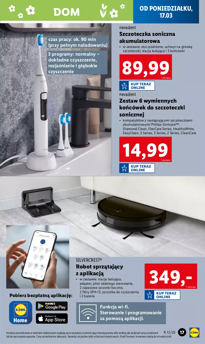 Gazetka promocyjna Lidl - GAZETKA - ważna 17.03 do 22.03.2025 - strona 17 - produkty: Akumulator, Gra, Philips, Robot, Robot sprzątający, Ser, Silvercrest, Szczoteczka, Szczoteczka soniczna, Szczotka