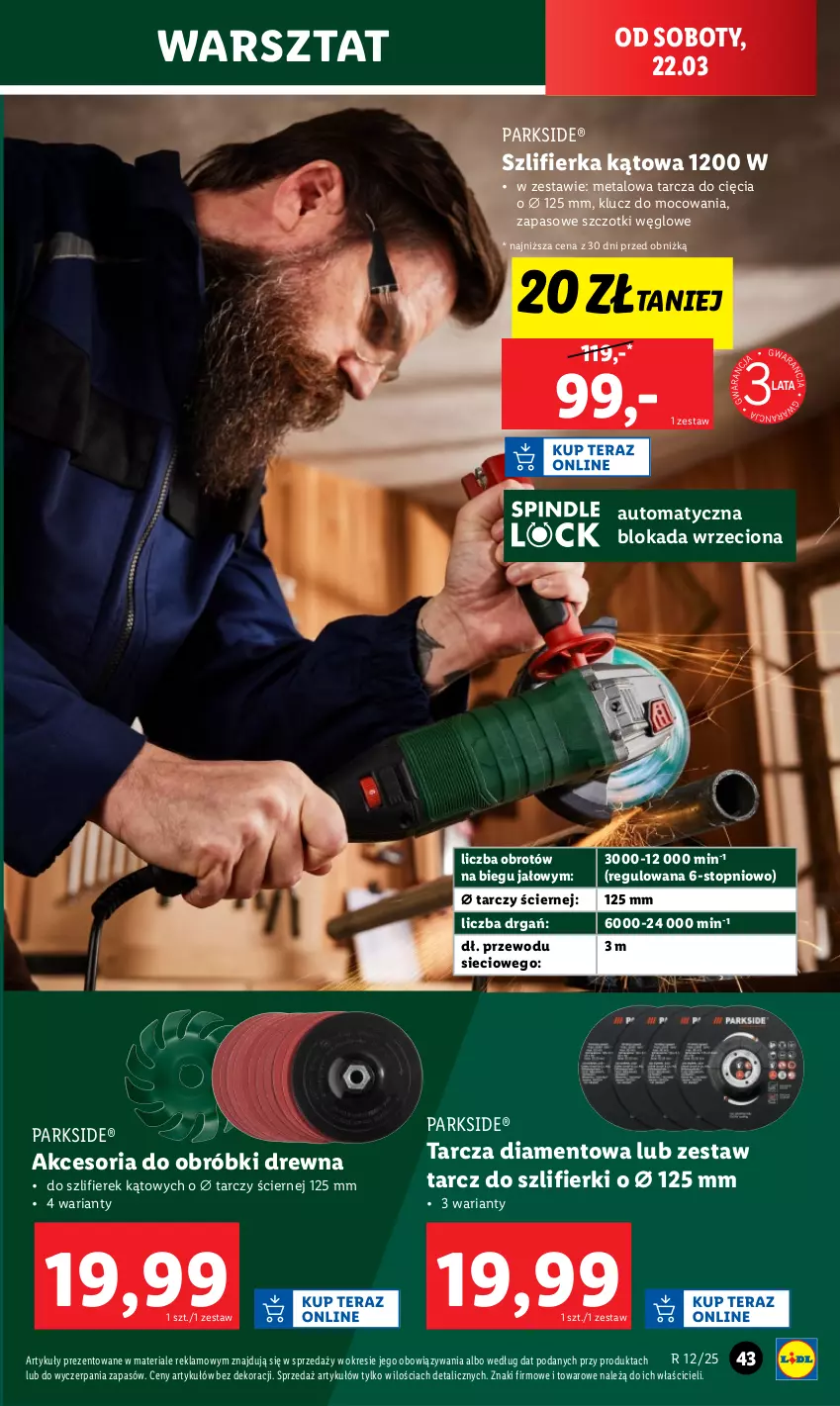 Gazetka promocyjna Lidl - GAZETKA - ważna 17.03 do 22.03.2025 - strona 49 - produkty: Parkside, Szlifierka, Szlifierka kątowa, Tarcza diamentowa, Top