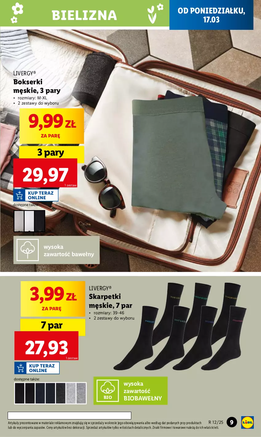 Gazetka promocyjna Lidl - GAZETKA - ważna 17.03 do 22.03.2025 - strona 9 - produkty: Bielizna, Bokserki, Karp, Ser, Skarpetki, Sok