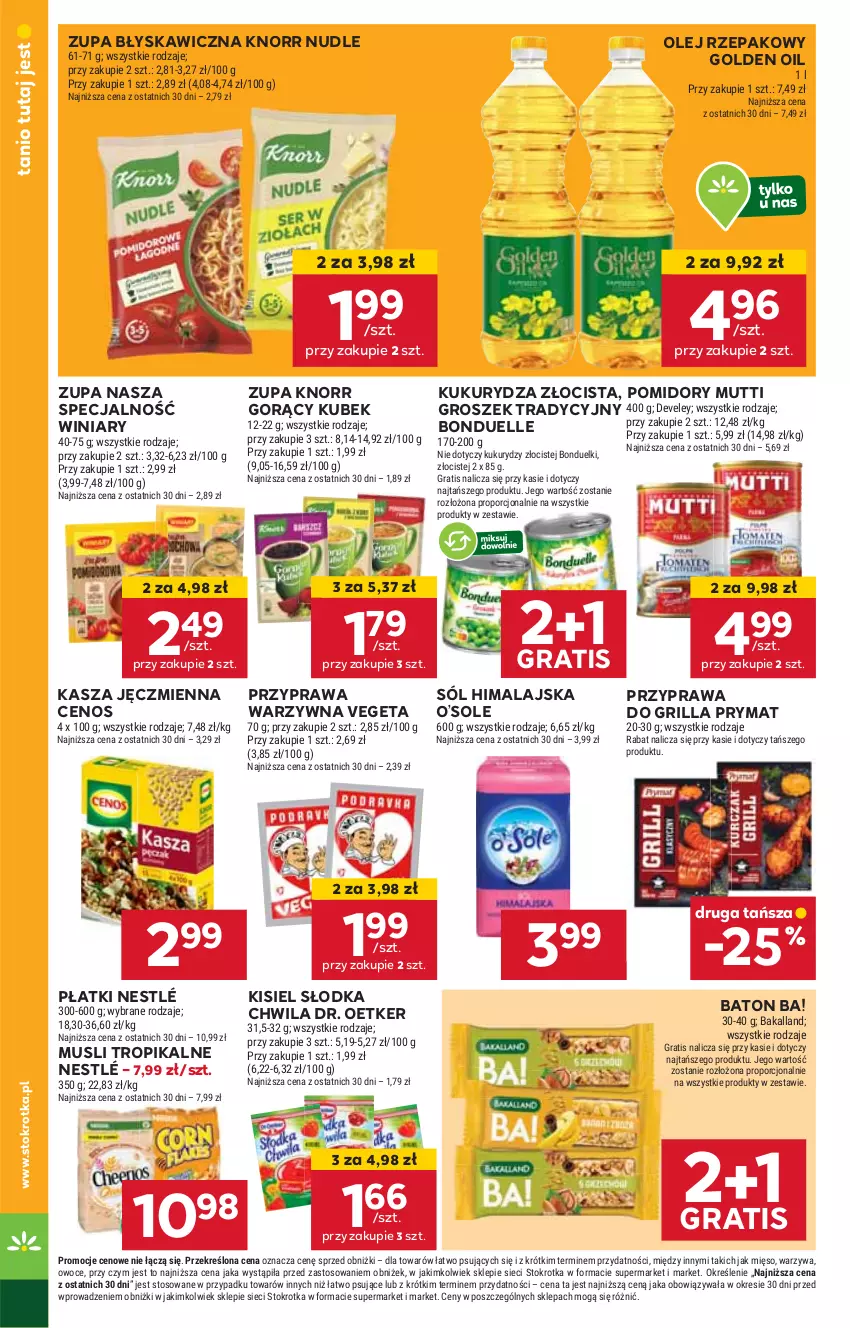 Gazetka promocyjna Stokrotka - Market - ważna 15.05 do 21.05.2025 - strona 10 - produkty: Ba!, Bakalland, Baton, Bonduelle, Cenos, Dr. Oetker, Gra, Grill, Groszek, Kasza, Kasza jęczmienna, Kisiel, Knorr, Kubek, Kukurydza, Mięso, Mus, Nestlé, Olej, Olej rzepakowy, Owoce, Pomidory, Por, Prymat, Słodka Chwila, Sól, Sól himalajska, Vegeta, Warzywa, Winiary, Zupa