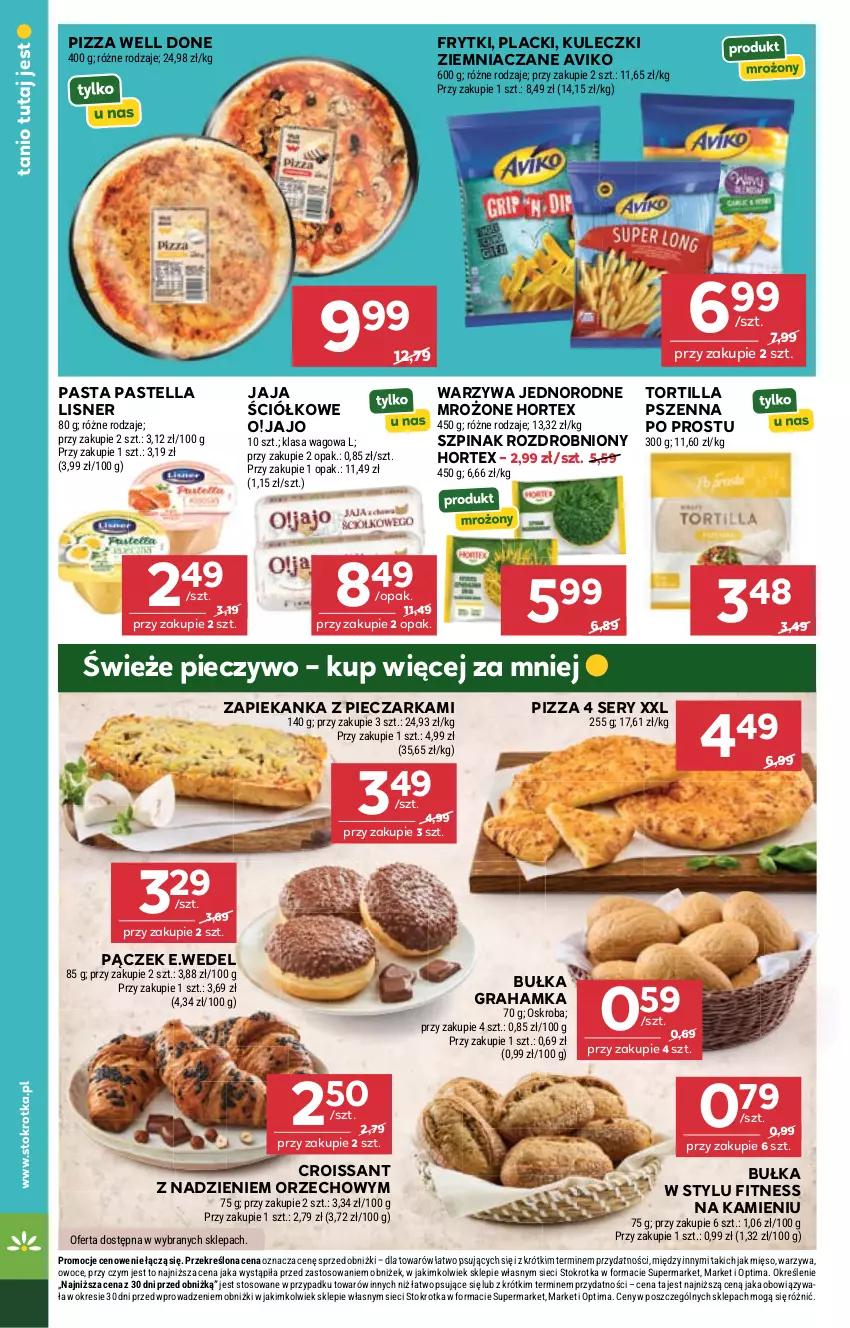 Gazetka promocyjna Stokrotka - Market - ważna 08.10 do 14.10.2026 - strona 26 - produkty: Bułka, Bułka grahamka, Croissant, Frytki, Gra, Hortex, Jaja, Lack, Lisner, Mięso, Optima, Owoce, Pączek, Pastella, Piec, Pieczarka, Pieczywo, Pizza, Ser, Szpinak, Tortilla, Warzywa, Zapiekanka
