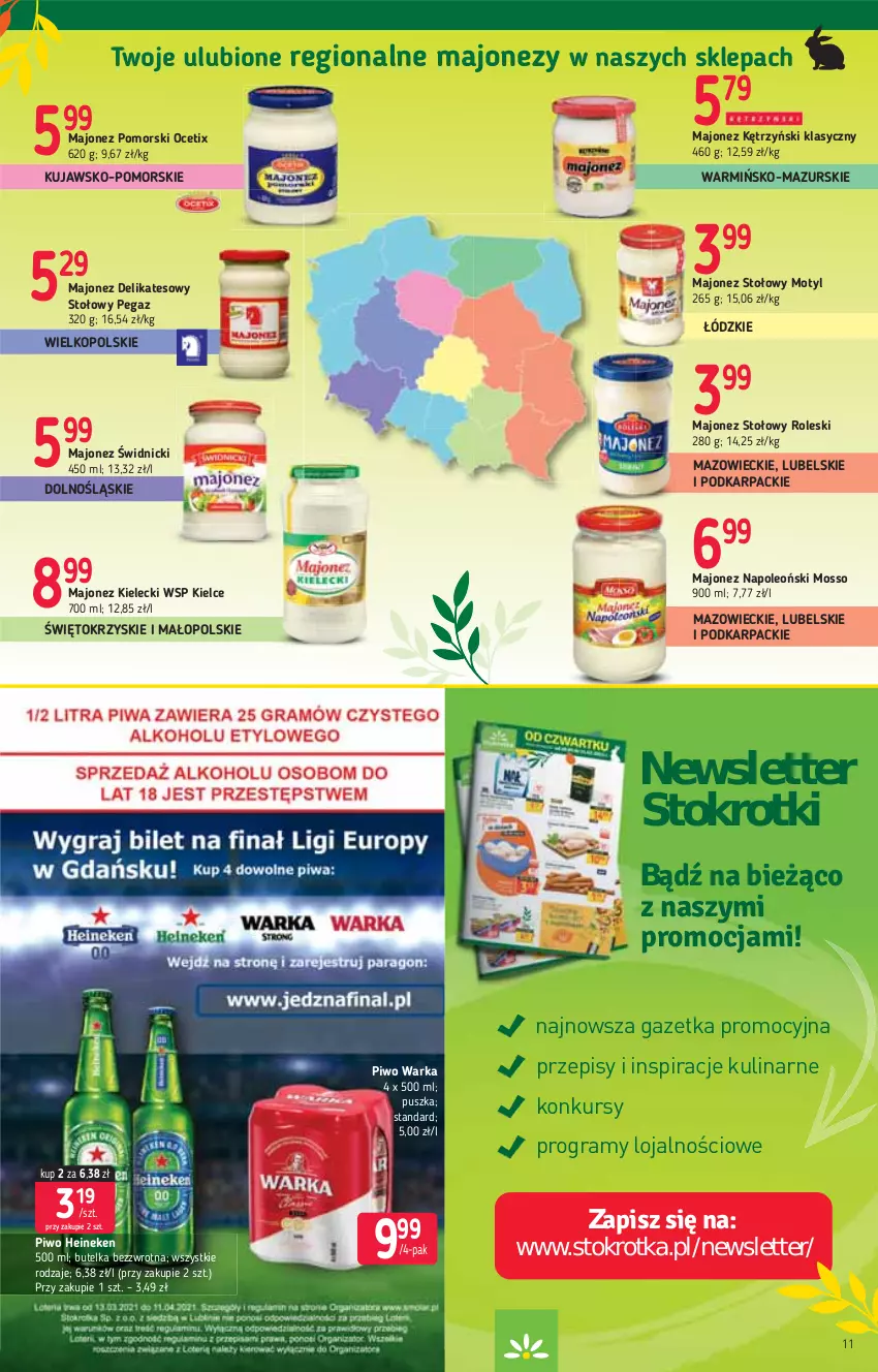 Gazetka promocyjna Stokrotka - Supermarket - ważna 18.03 do 24.03.2021 - strona 11 - produkty: Gra, Heineken, Karp, Majonez, Ocet, Oleo, Piwo, Warka