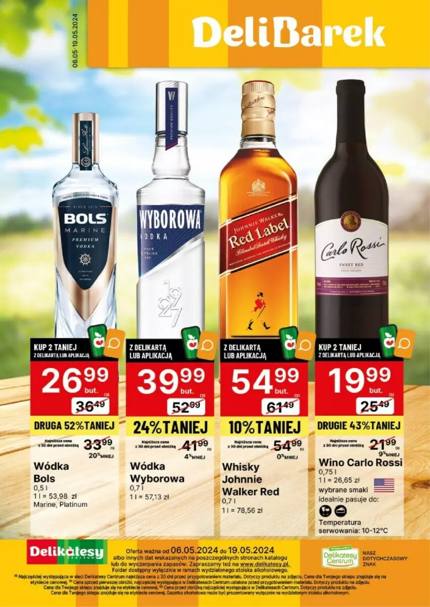 Gazetka promocyjna Delikatesy Centrum - ważna 06.05 do 19.05.2024 - strona 1 - produkty: Bols, Ser, Whisky, Wino, Wódka, Wyborowa