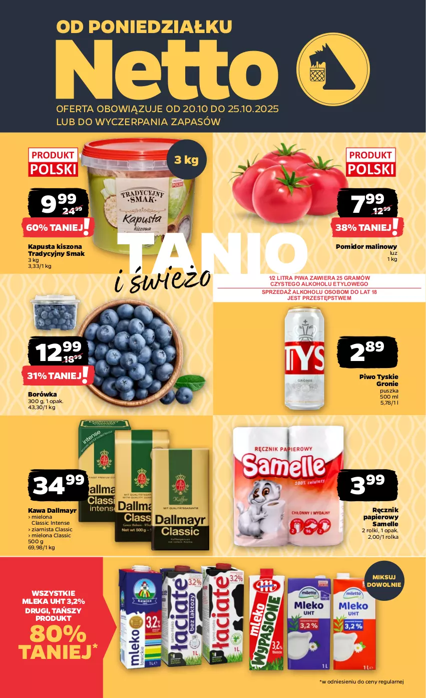 Gazetka promocyjna Netto - Od Poniedziałku - ważna 20.10 do 25.10.2025 - strona 1 - produkty: Borówka, Dallmayr, Gra, Kawa, Papier, Piwa, Piwo, Pomidor malinowy, Ręcznik, Rolki, Tyskie