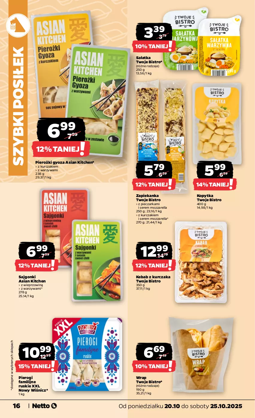 Gazetka promocyjna Netto - Od Poniedziałku - ważna 20.10 do 25.10.2025 - strona 16 - produkty: Fa, Kebab, Kebab z kurczaka, Kopytka, Kurczak, Mozzarella, Piec, Pieczarka, Pierogi, Sajgonki, Sałat, Sałatka, Ser, Warzywa, Zapiekanka