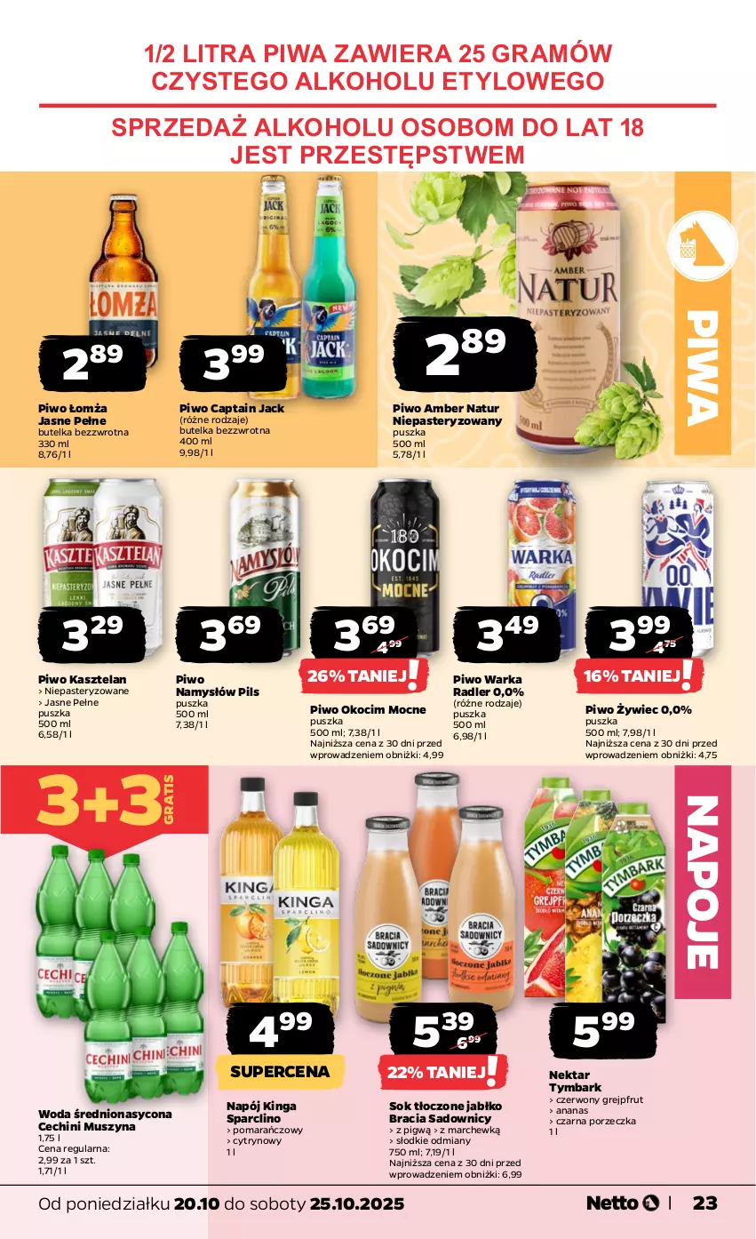 Gazetka promocyjna Netto - Od Poniedziałku - ważna 20.10 do 25.10.2025 - strona 23 - produkty: Ananas, Captain Jack, Clin, Gra, Grejpfrut, Kasztelan, Koc, Mus, Namysłów, Napój, Napoje, Nektar, Okocim, Piwa, Piwo, Por, Radler, Sok, Szyna, Tymbark, Warka, Woda