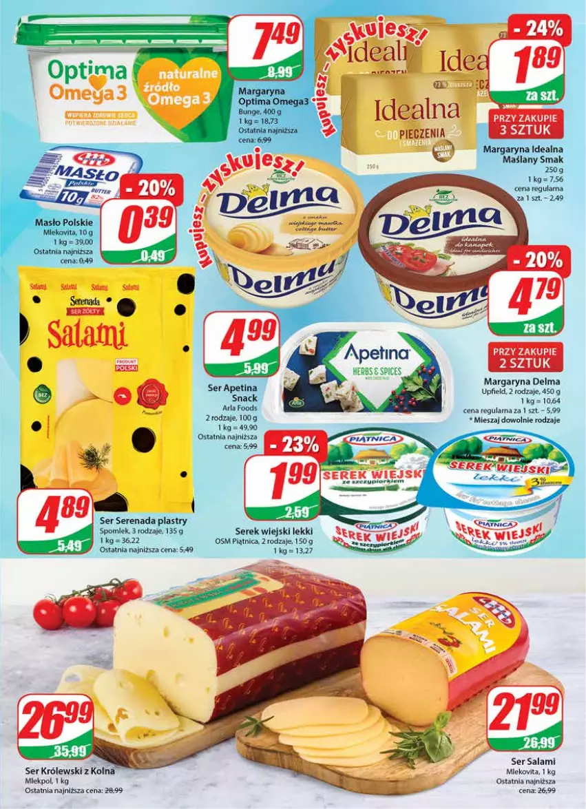 Gazetka promocyjna Dino - Gazetka 20 - ważna 17.05 do 23.05.2023 - strona 15 - produkty: Delma, Królewski, Margaryna, Masło, Optima, Optima Omega3, Piątnica, Piec, Salami, Ser, Ser salami, Serek, Serek wiejski