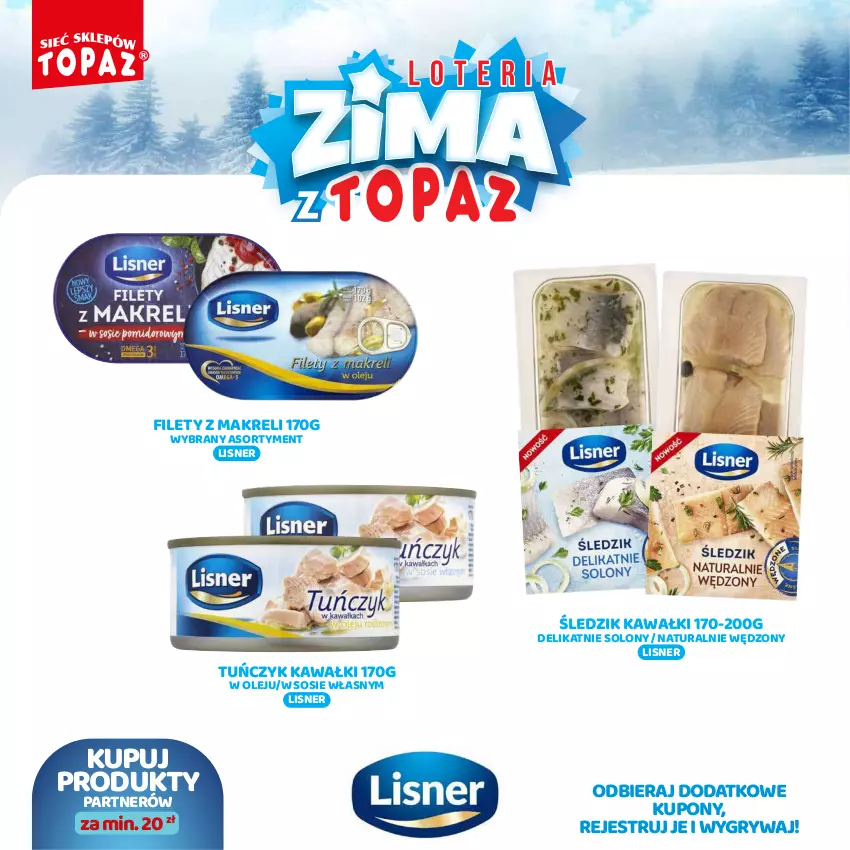 Gazetka promocyjna Topaz - Gazetka - ważna 02.12.2024 do 26.01.2025 - strona 20 - produkty: Gry, Kawa, Lisner, Olej, Sos, Tuńczyk