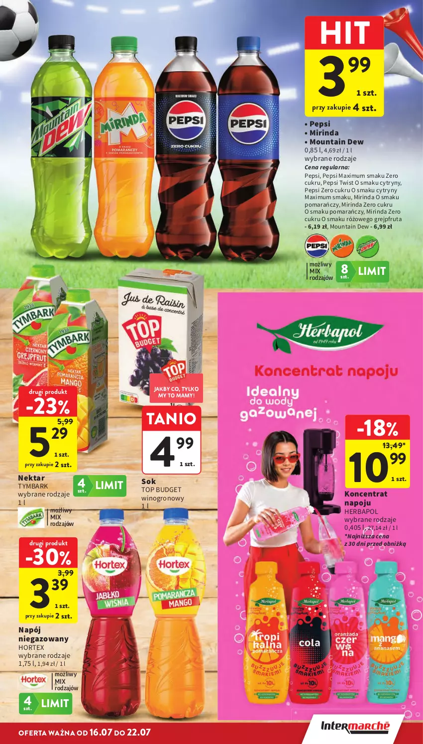 Gazetka promocyjna Intermarche - Gazetka promocyjna - ważna 16.07 do 22.07.2026 - strona 11 - produkty: Cytryny, Grejpfrut, Herbapol, Hortex, Mirinda, Napój, Napój niegazowany, Nektar, Pepsi, Pepsi max, Sok, Top, Tymbark, Wino