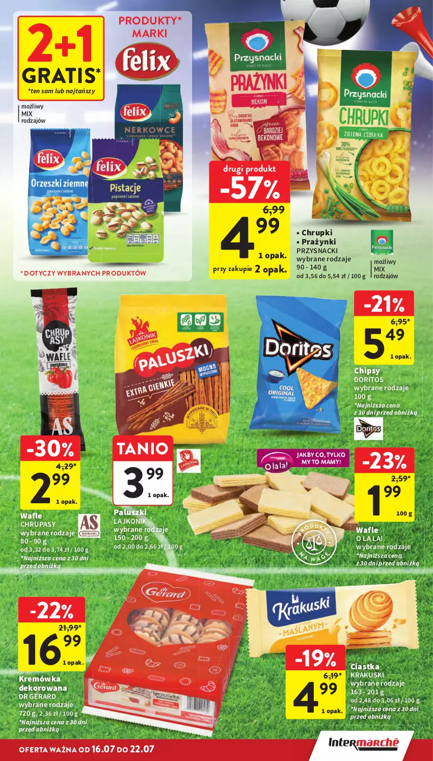 Gazetka promocyjna Intermarche - Gazetka promocyjna - ważna 16.07 do 22.07.2026 - strona 13 - produkty: Chipsy, Chrupki, Ciastka, Dr Gerard, Gra, Krakus, Krakuski, Kremówka, Lajkonik, Przysnacki, Wafle